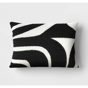 Linework Jacquard Lumbar Throw Pillow Black/Ivory Zebra Print - Threshold NEW